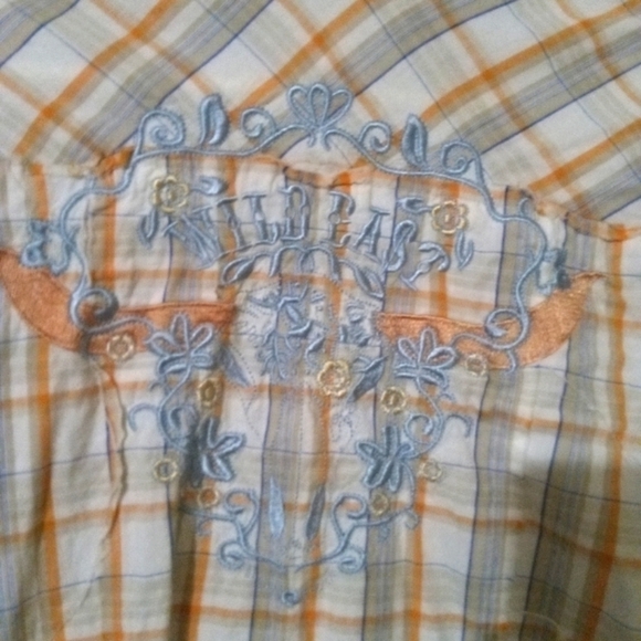 Vintage Y2K "MOON" 100% Cotton Long sleeve button down plaid flannel shirt MED - Picture 5 of 6